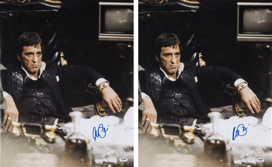 Lot of (2) Al Pacino Signed 16 x 20 "Scarface" Color Photograph Sitting With Menacing Look (PSA/DNA)